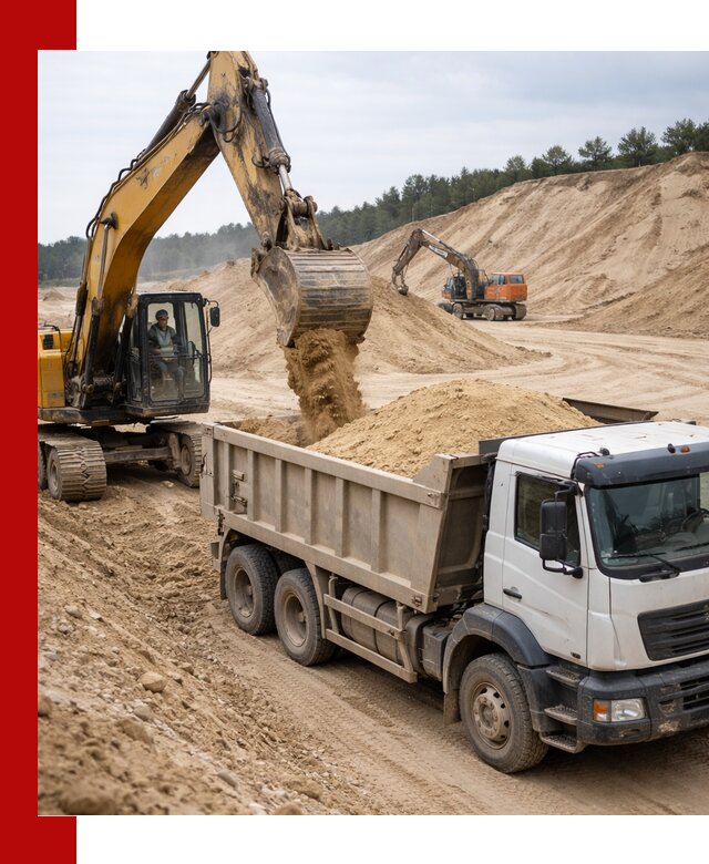 Доставка карьерного песка с самосвалами и разгрузкой в Раменском