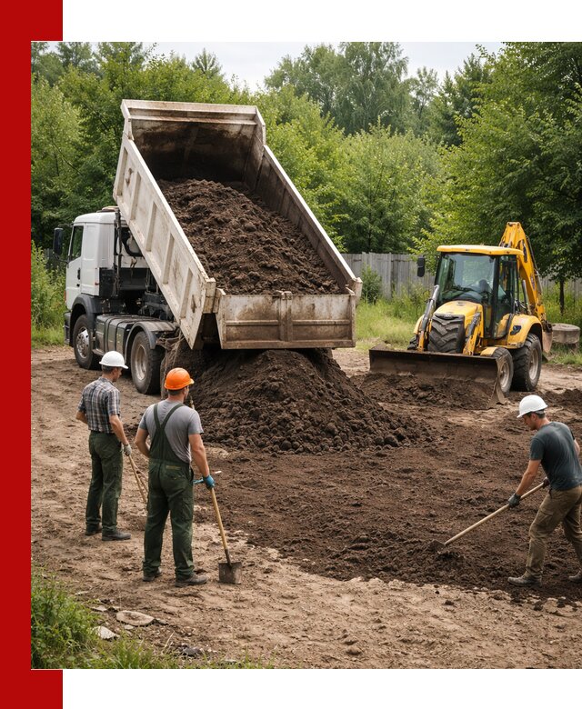 Доставка и укладка грунта для выравнивания участка в Раменском