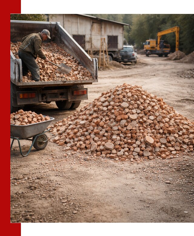 Доставка и подушка из боя кирпича с разгрузкой в Раменском