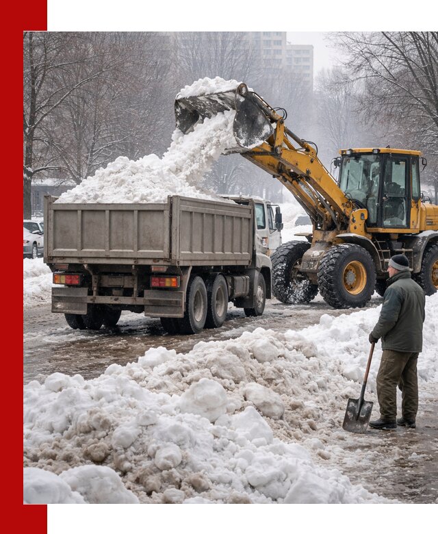 Вывоз снега грузовой техникой в Раменском оперативно и чисто
