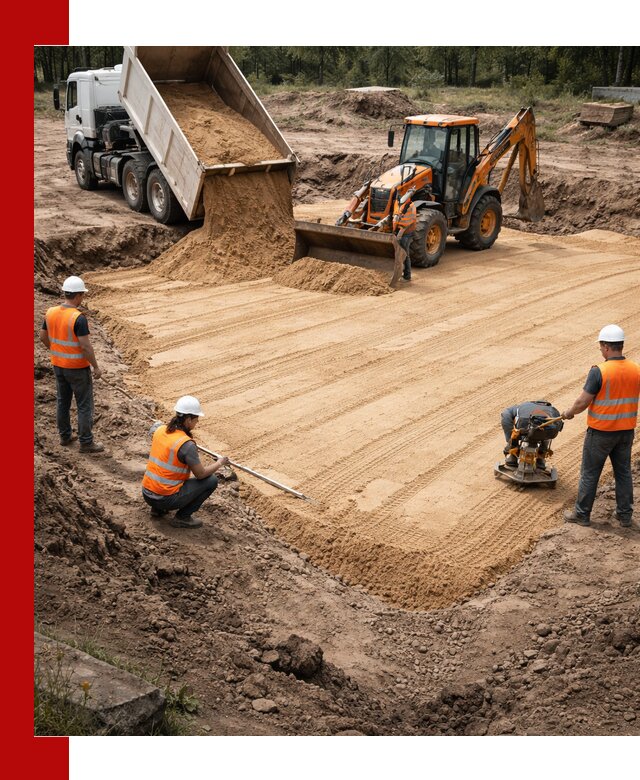 Устройство песчаной подушки для фундаментов и дорог в Раменском